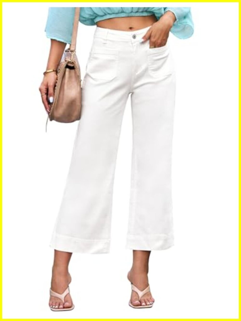 High Waisted Wide Leg Flare Jeans Cropped Denim Stretch